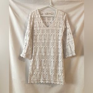 Ba&sh Ecru White Elva Cotton Lace Crochet Flare Sleeve Dress Sz 2